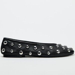 ZARA Studded Leather Black Ballet Flats